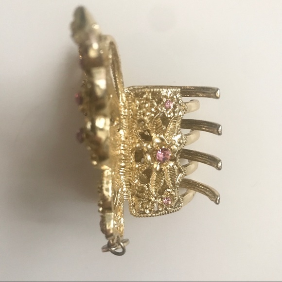 Gold-Toned Butterfly Hair Clip w/ Pink Line Stones - Picture 3 of 5